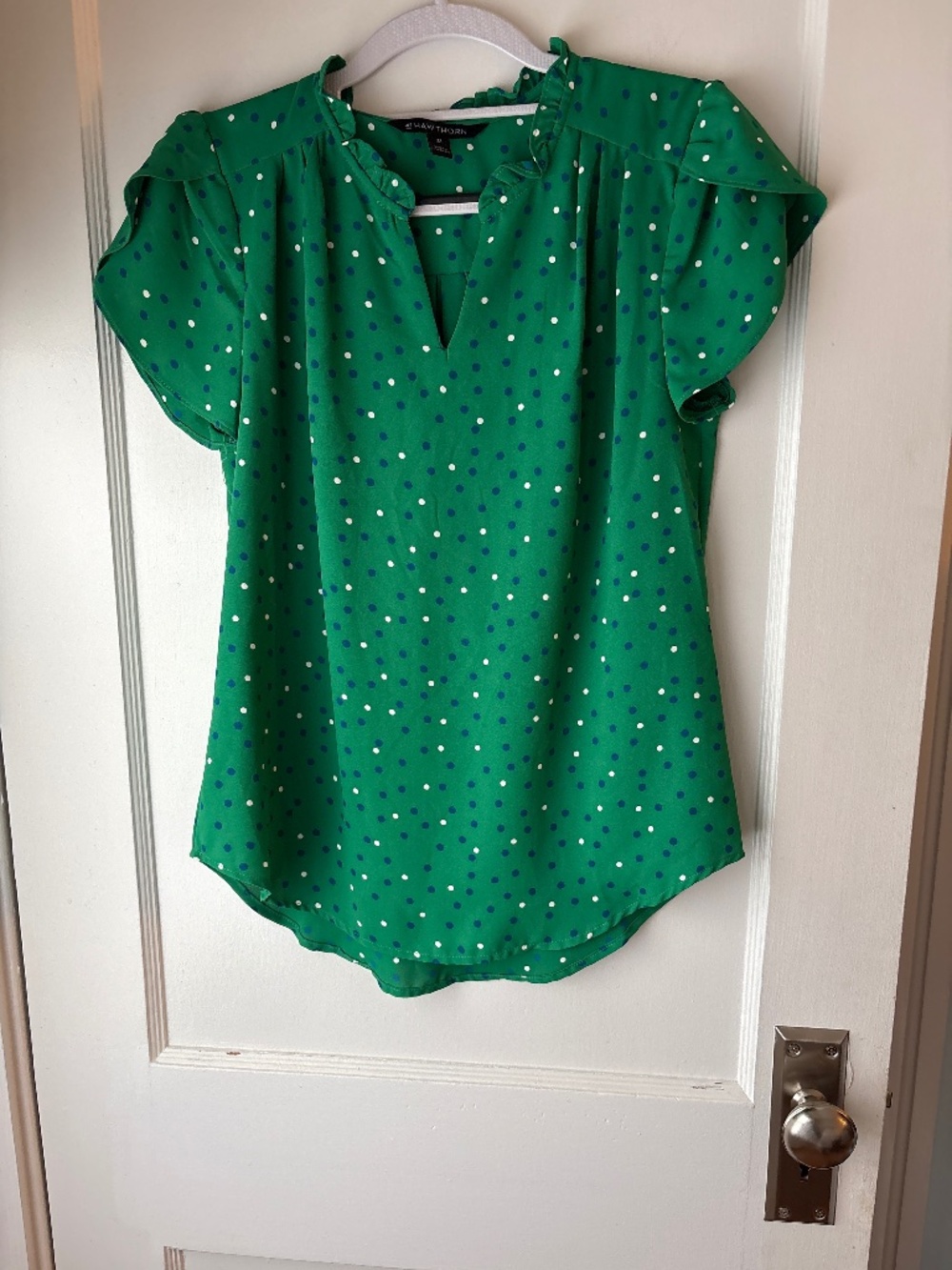 41 Hawthorn Green Dot Blouse, Sz XS, EUC